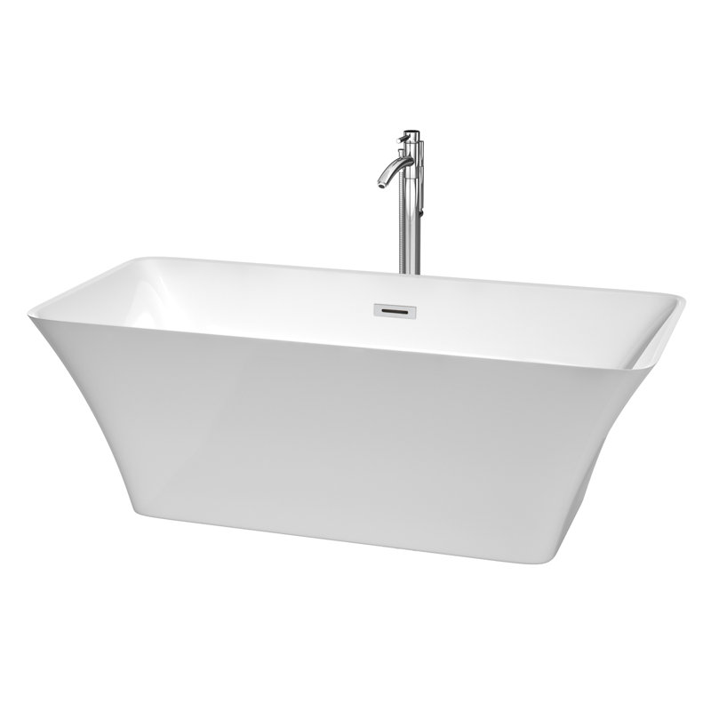 Tiffany 67'' White Acrylic Freestanding Soaking Bathtub with Chrome Faucet