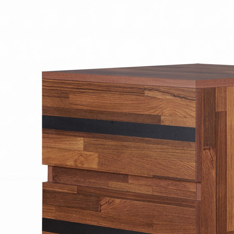 Walnut and Black Modern Rectangular Nightstand with Storage