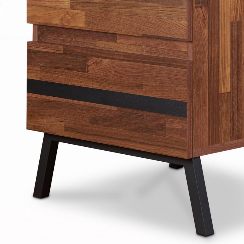 Walnut and Black Modern Rectangular Nightstand with Storage