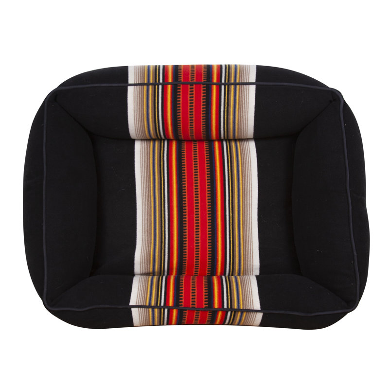 Medium Black Orthopedic Dog Bed with Striped Fleece Cover