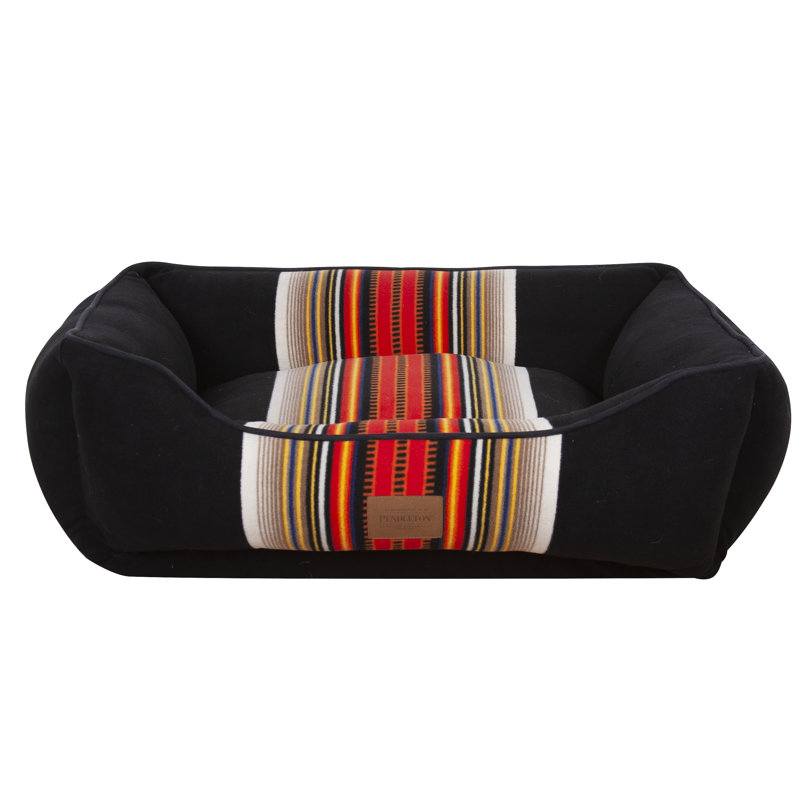 Medium Black Orthopedic Dog Bed with Striped Fleece Cover