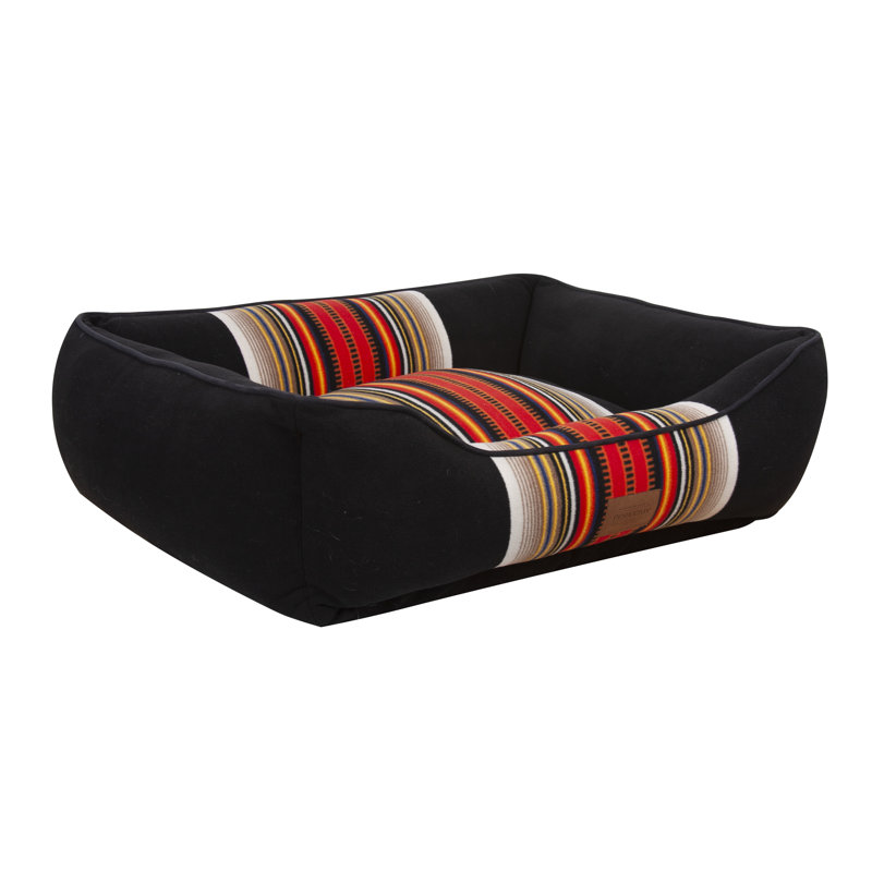 Medium Black Orthopedic Dog Bed with Striped Fleece Cover