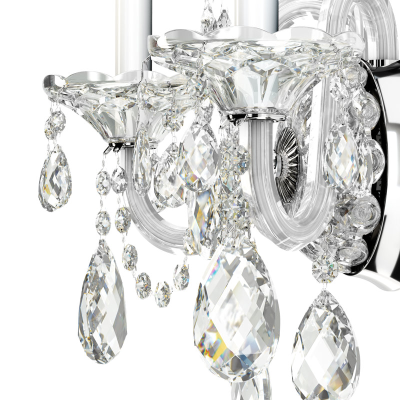 Sterling Polished Silver 2-Light Sconce with Clear Heritage Crystals