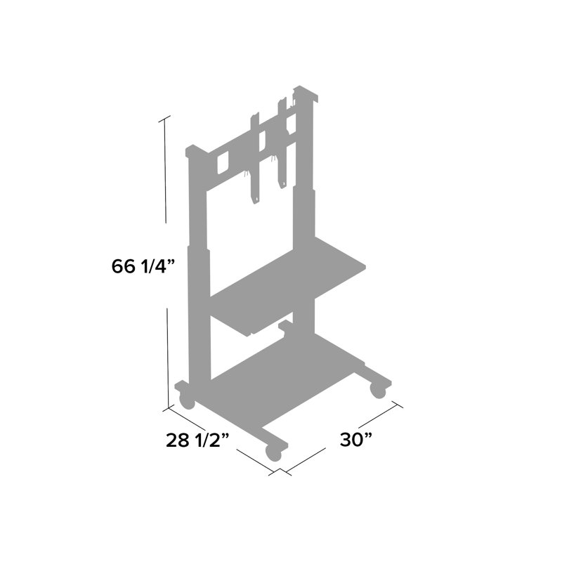 Crank Adjustable Mobile TV Cart with Dual Shelves, White & Black