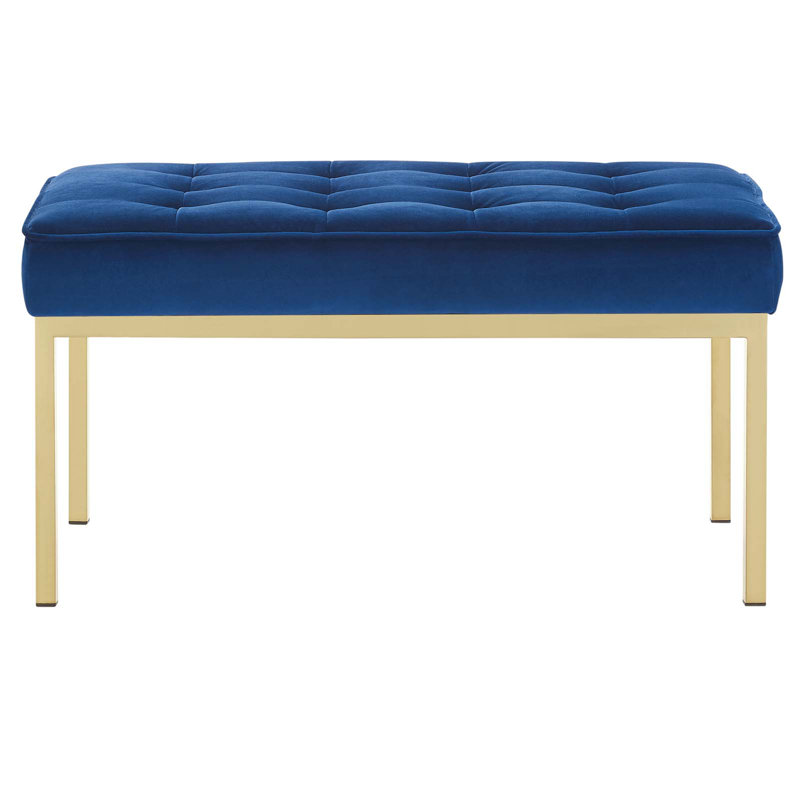 Mid-Century Modern Teal Performance Velvet Bench with Gold Stainless Steel Legs