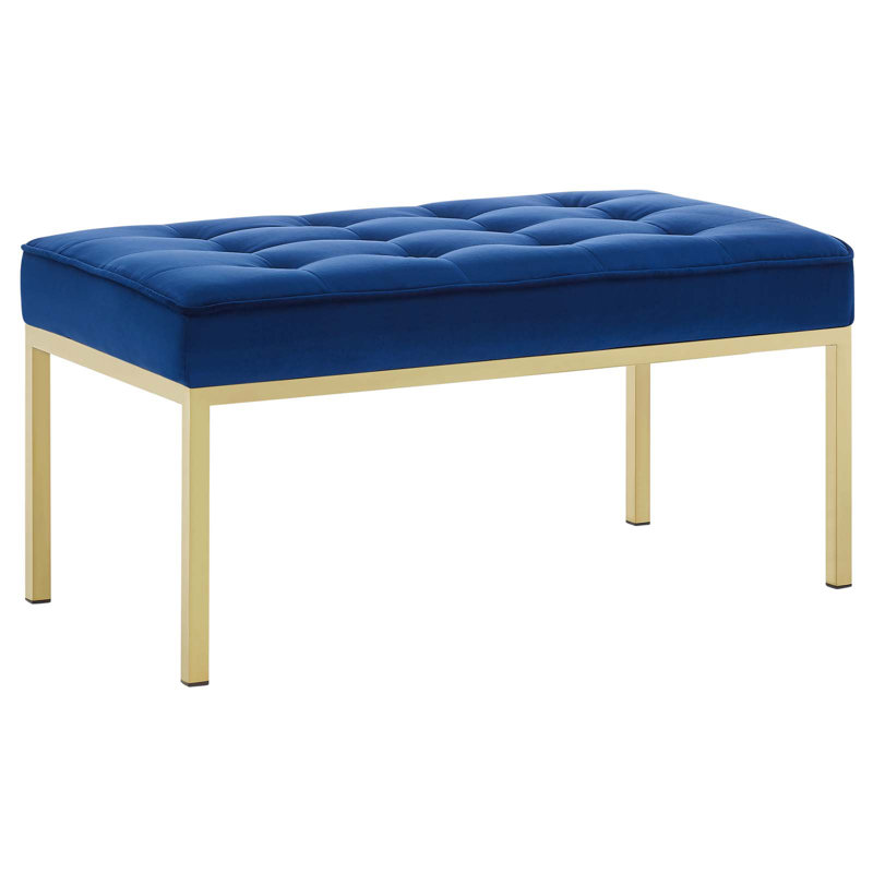 Mid-Century Modern Teal Performance Velvet Bench with Gold Stainless Steel Legs