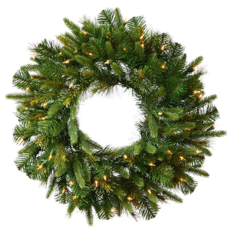 Warm White Pre-Lit Pine Artificial Christmas Wreath with Ribbon