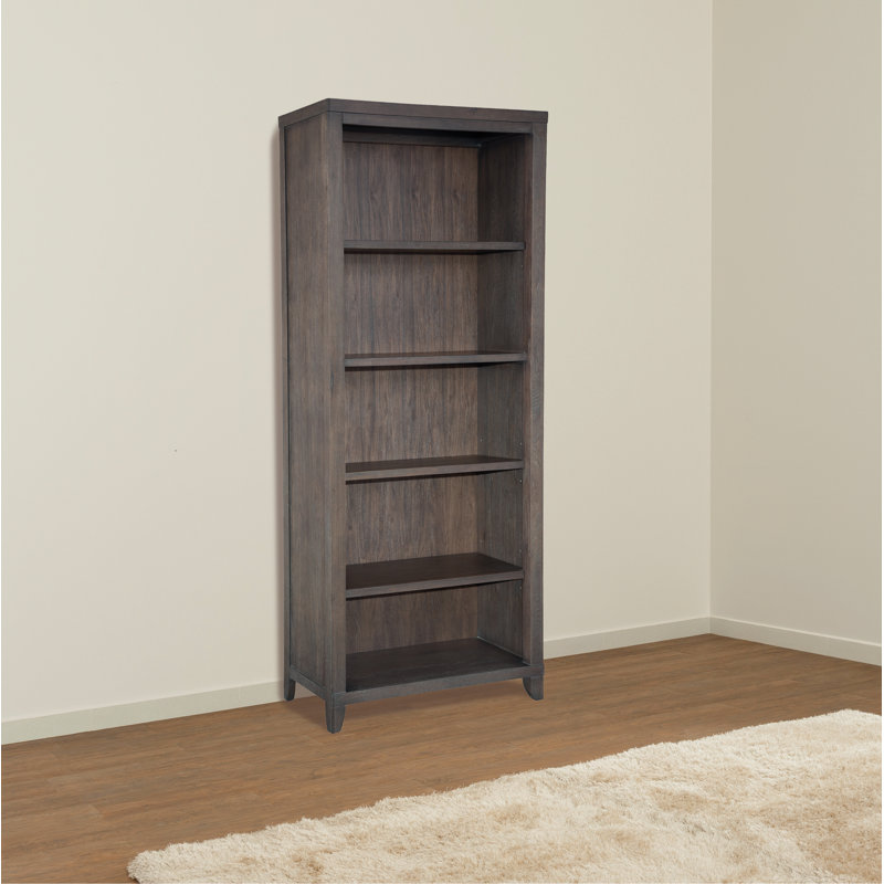 Gray Adjustable 5-Shelf Wood Bookcase