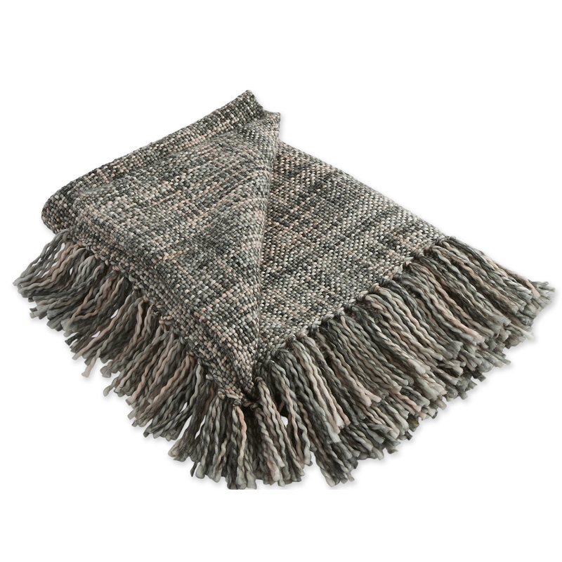 Gray Cotton Reversible Throw Blanket with Fringe
