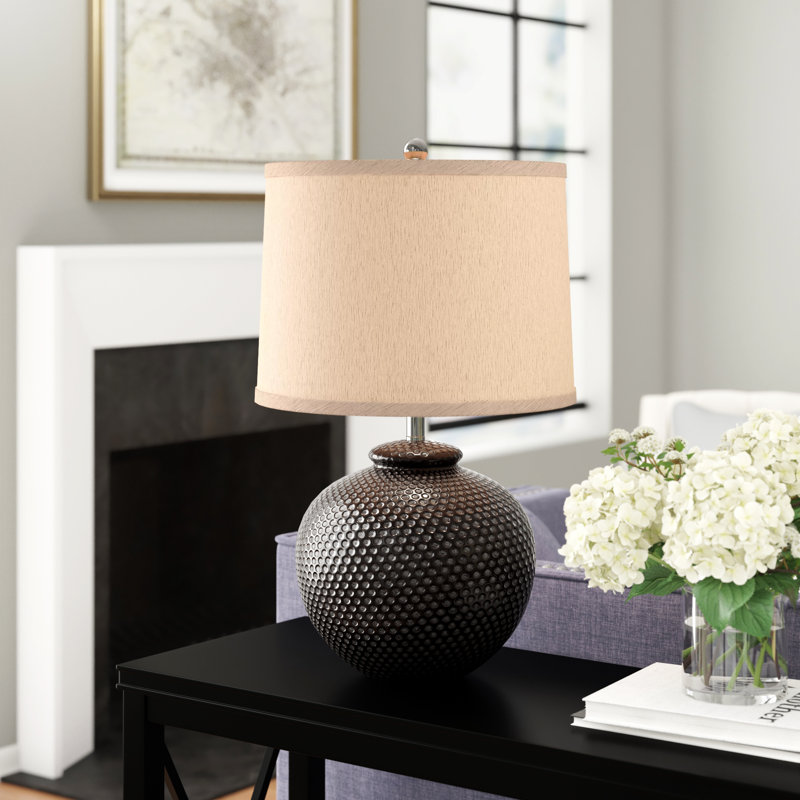 Bronze Textured Ceramic Table Lamp with Beige Shade