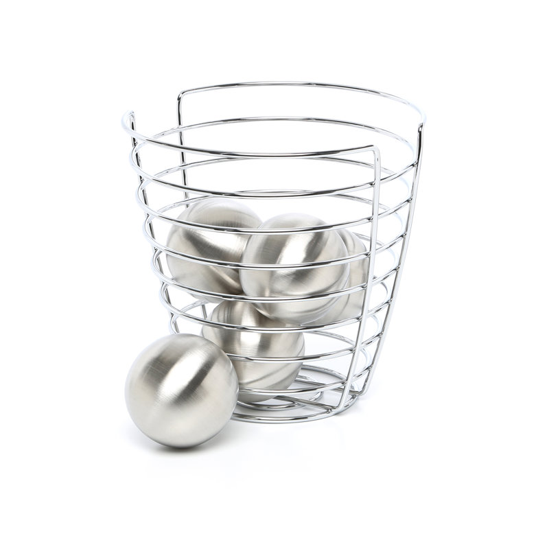 Elevated Chrome-Plated Round Wire Basket, 24cm x 25cm, Silver