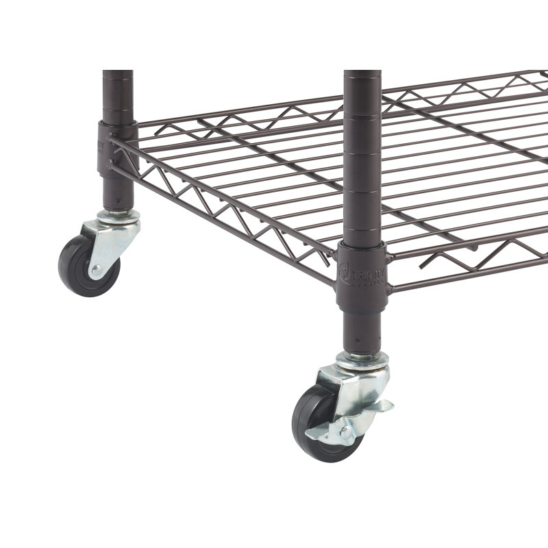 24" Dark Bronze Steel Kitchen Cart with Bamboo Top and Adjustable Storage