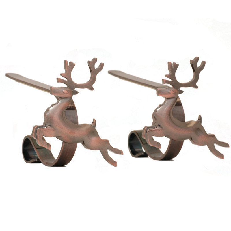 Oil-Rubbed Bronze Reindeer MantleClip Stocking Holders, 2-Pack
