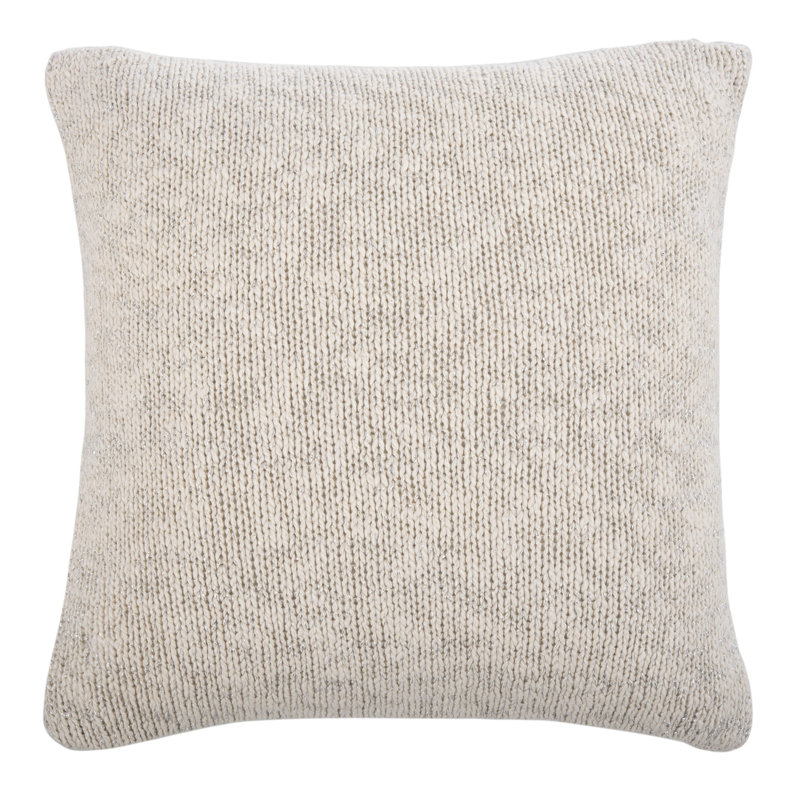 Ralen 20" Beige and Silver Cotton Knit Throw Pillow