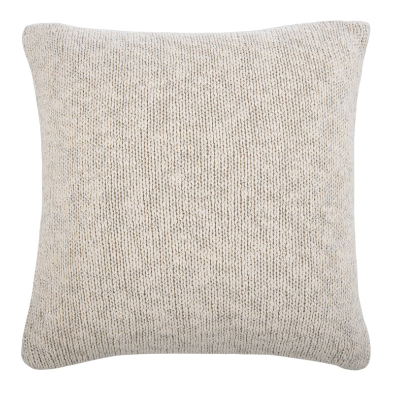 Ralen 20" Beige and Silver Cotton Knit Throw Pillow