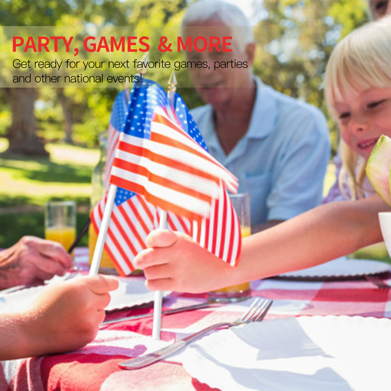 Patriotic Miniature Polyester American Flag Set with Plastic Poles