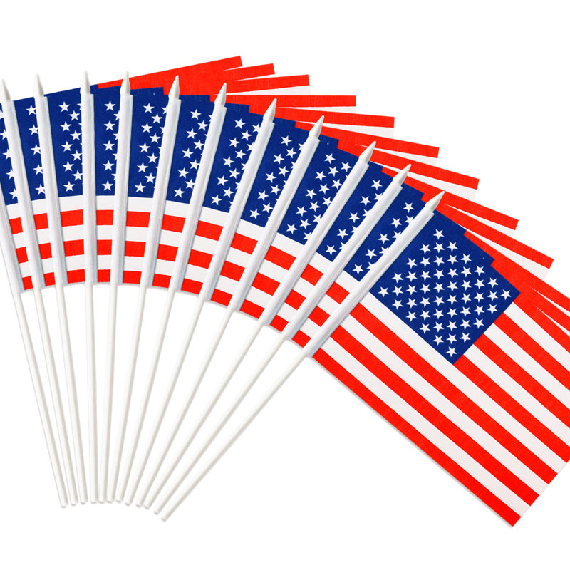 Patriotic Miniature Polyester American Flag Set with Plastic Poles