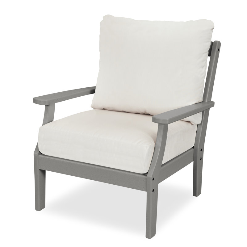 Stepping Stone Gray HDPE Frame Outdoor Chair with Off-White Cushions
