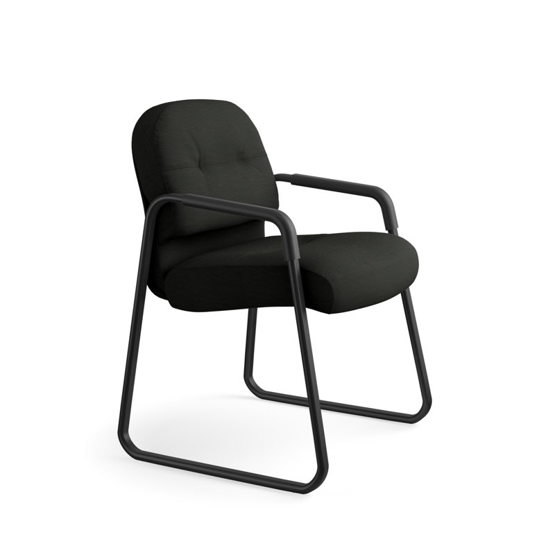 Luxurious Black Leather and Steel Visitor Chair with Memory Foam