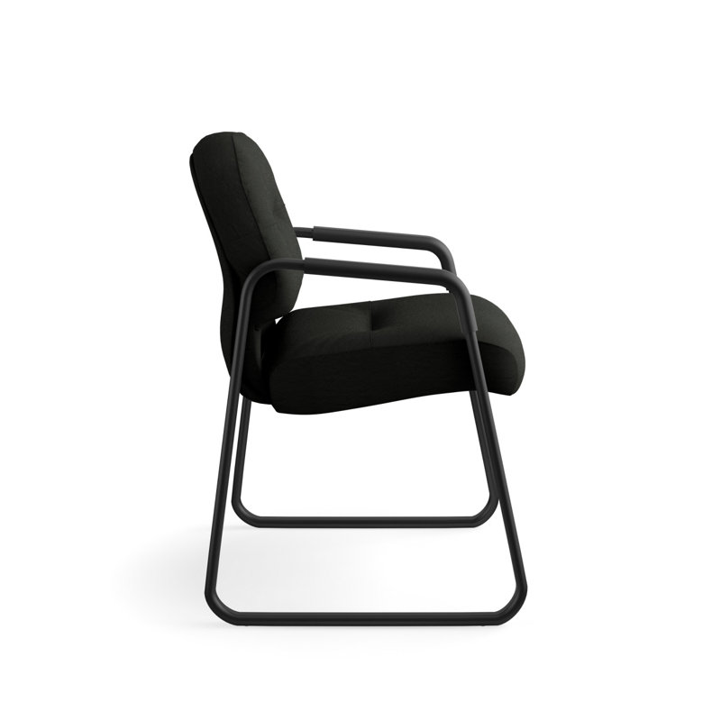 Luxurious Black Leather and Steel Visitor Chair with Memory Foam