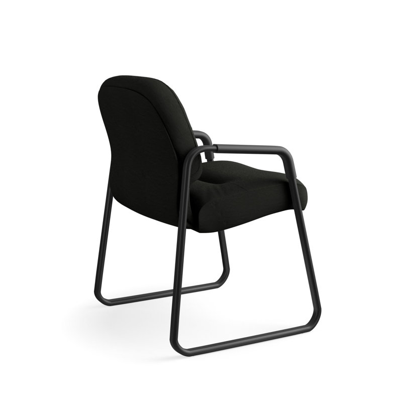 Luxurious Black Leather and Steel Visitor Chair with Memory Foam