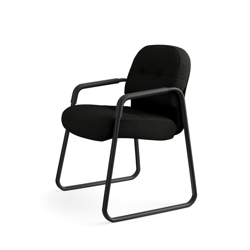 Luxurious Black Leather and Steel Visitor Chair with Memory Foam