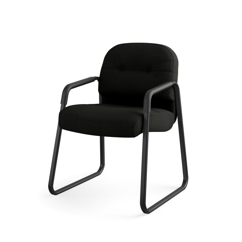 Luxurious Black Leather and Steel Visitor Chair with Memory Foam