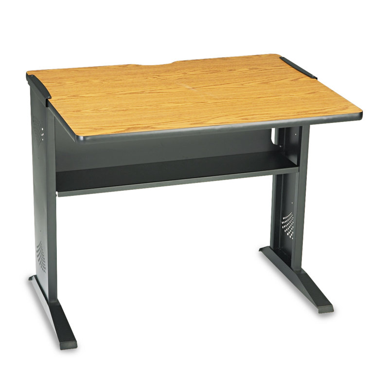 Reversible Black and Mahogany Laminate Workstation with Steel Frame