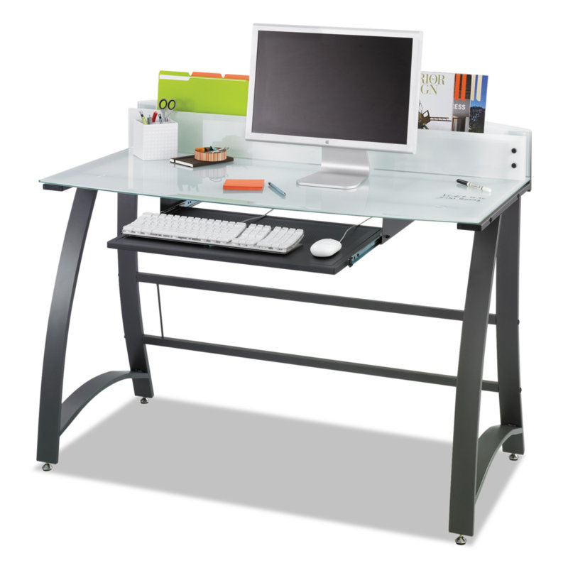 Black Tempered Glass and Steel Computer Workstation