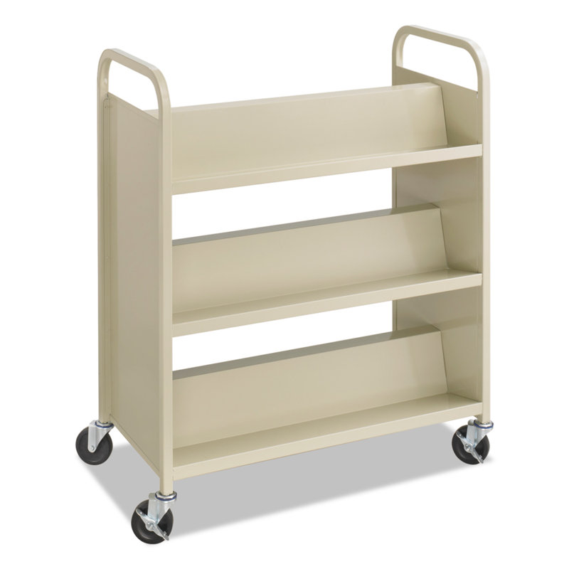 Sand Powder-Coated Steel 6-Shelf Double-Sided Book Cart