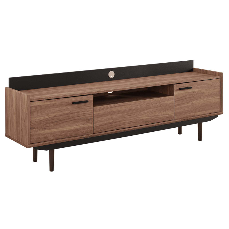Mid-Century Modern Black Walnut 71" Entertainment Center with Storage