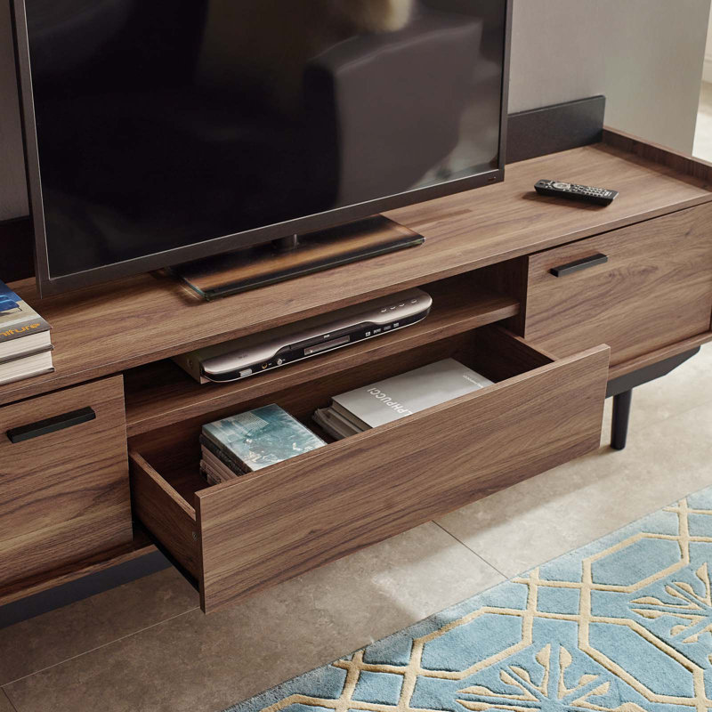 Mid-Century Modern Black Walnut 71" Entertainment Center with Storage