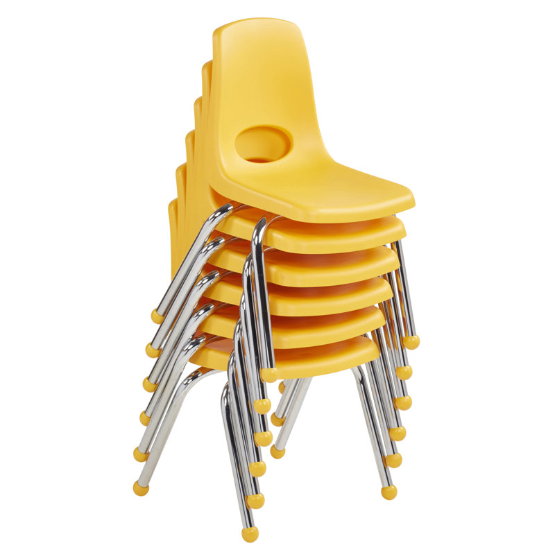 Yellow 10'' Metal Stacking Classroom Chairs with Chromed Steel Legs