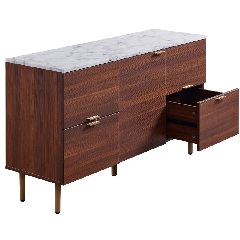Ashton Mid-Century Modern Walnut Sideboard with Faux Marble Top