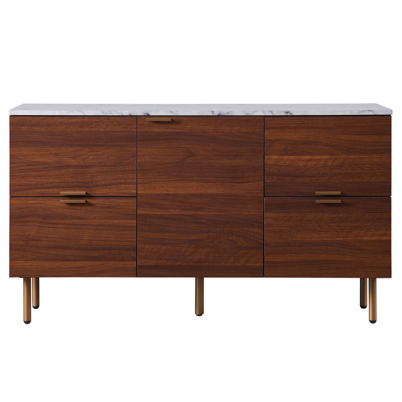 Ashton Mid-Century Modern Walnut Sideboard with Faux Marble Top