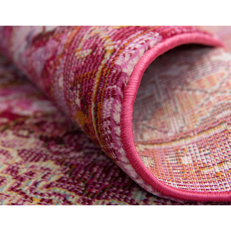 Pink Geometric Stain-Resistant Synthetic Area Rug