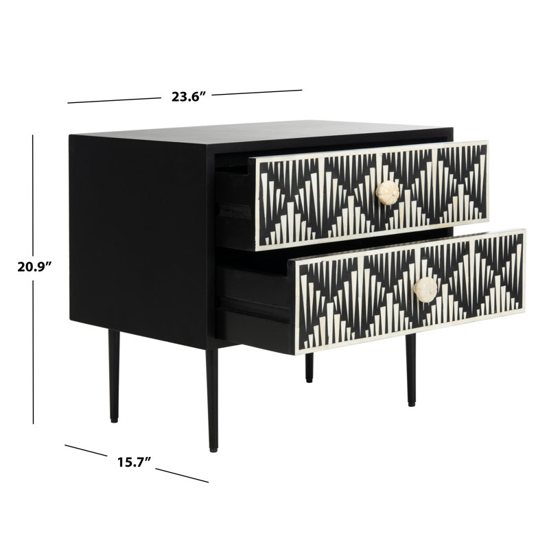 Tessie Black Transitional Bone Inlay 2-Drawer Nightstand