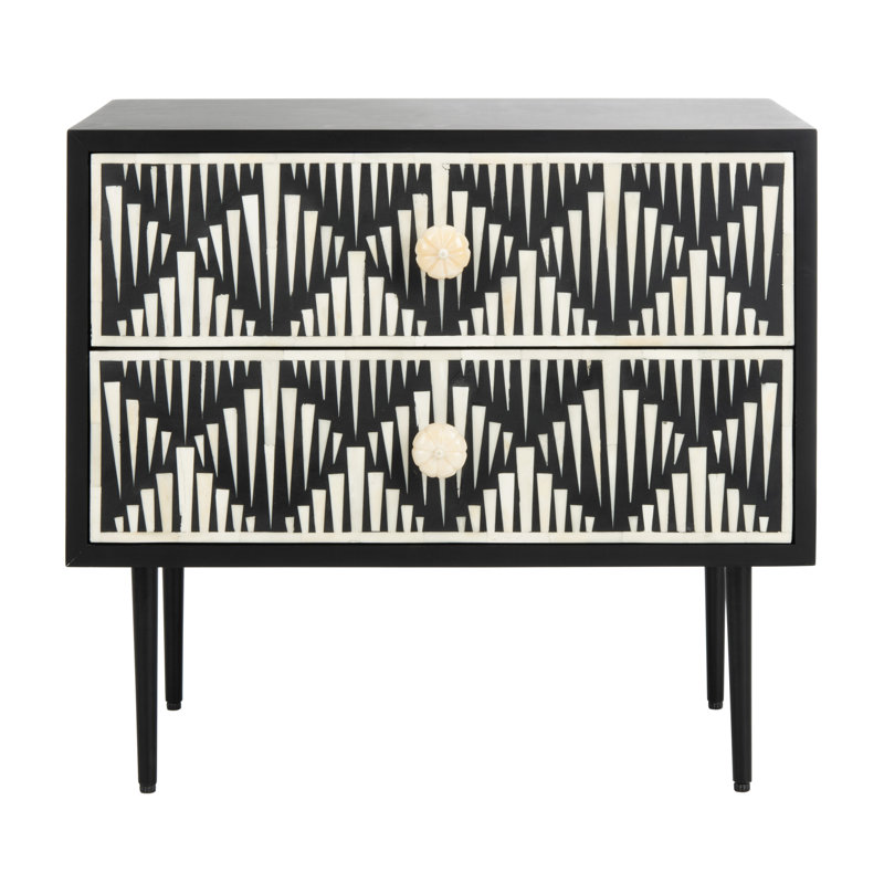 Tessie Black Transitional Bone Inlay 2-Drawer Nightstand