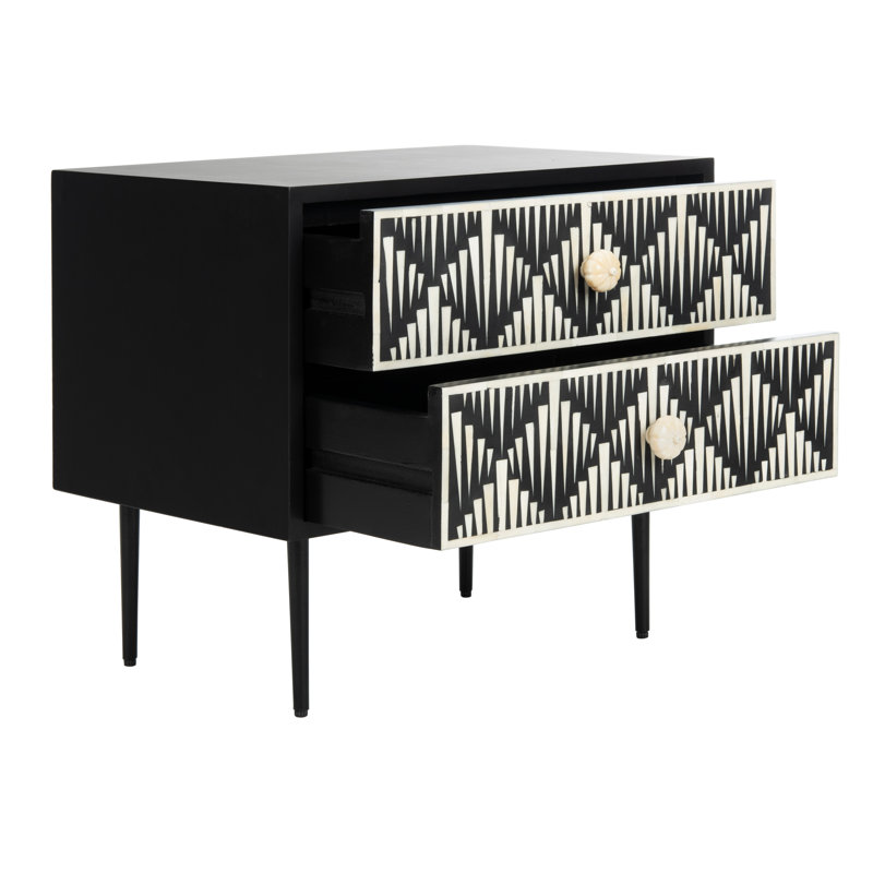 Tessie Black Transitional Bone Inlay 2-Drawer Nightstand