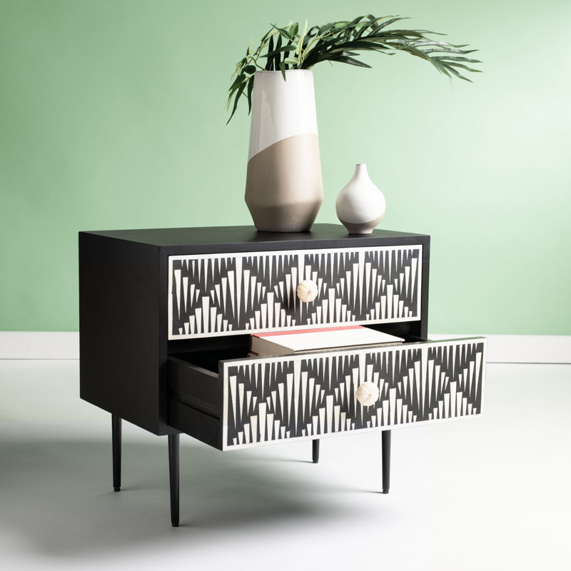 Tessie Black Transitional Bone Inlay 2-Drawer Nightstand