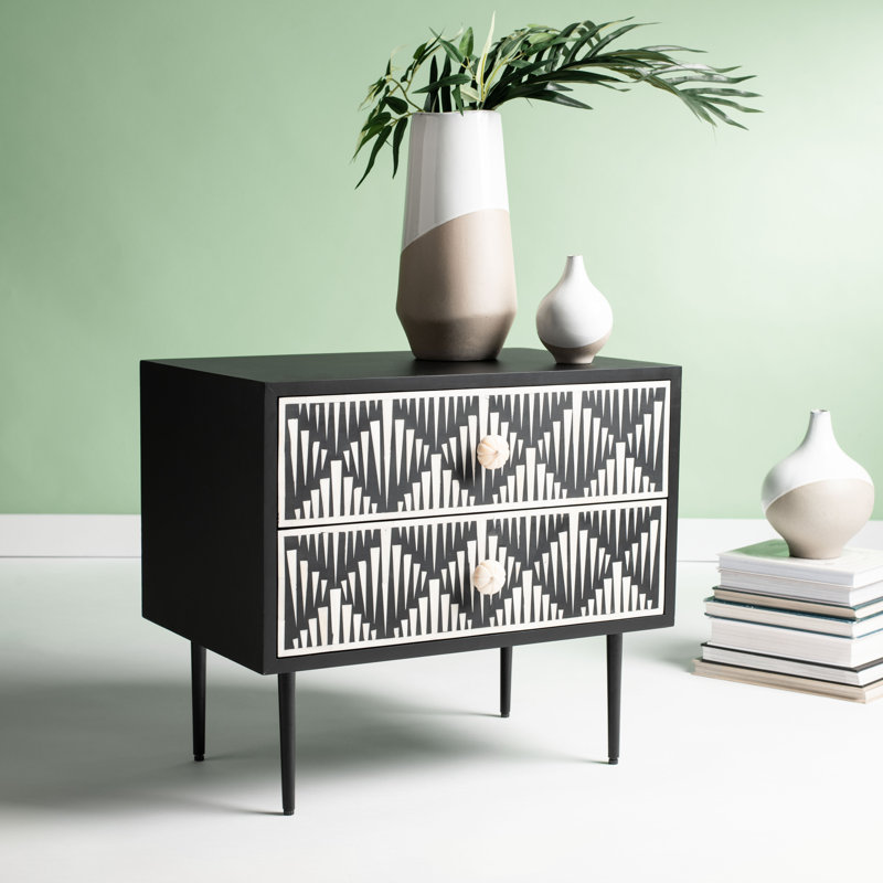 Tessie Black Transitional Bone Inlay 2-Drawer Nightstand