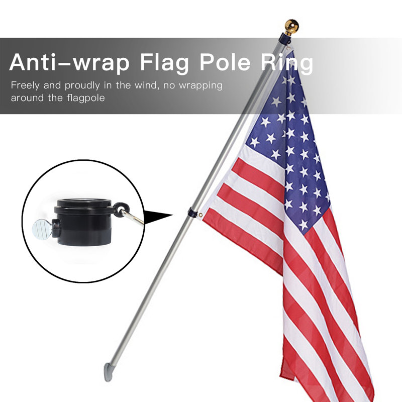 Black Plastic Adjustable Flagpole Rings with Clips - 2 Pcs