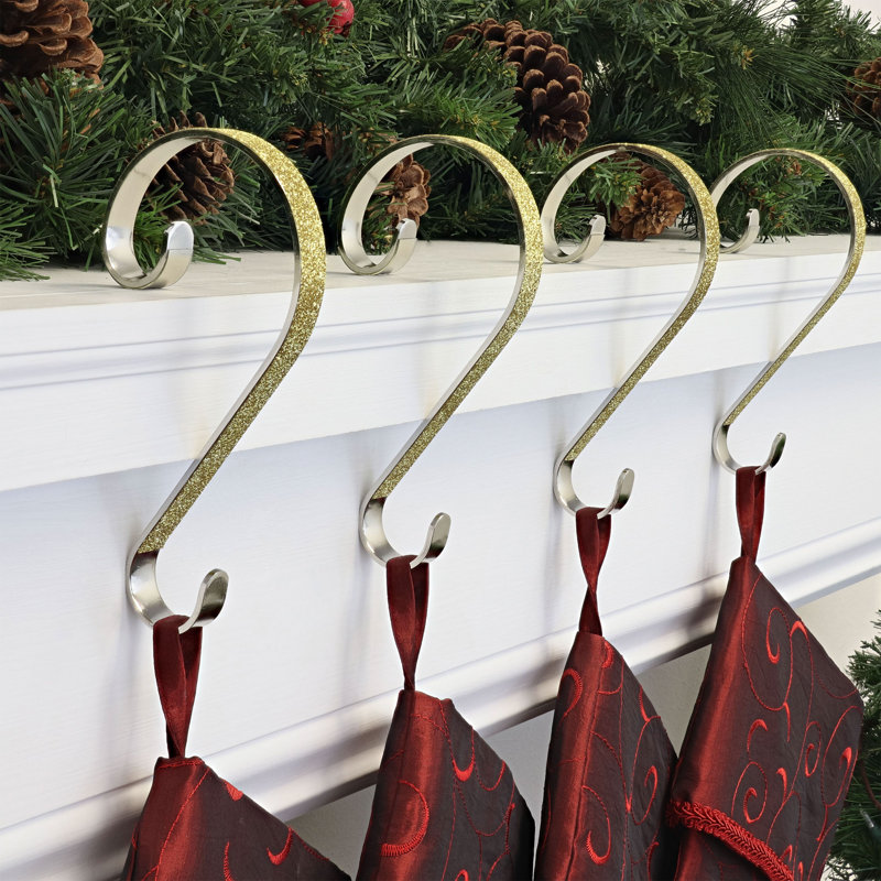 Gold Glitter 4-Pack Swiveling Stocking Holders