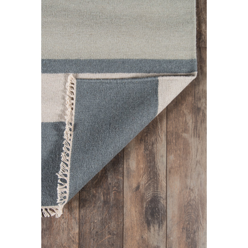 Gray and Beige Flat Woven Wool Striped Rug