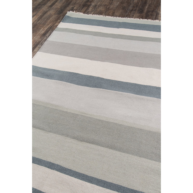 Gray and Beige Flat Woven Wool Striped Rug