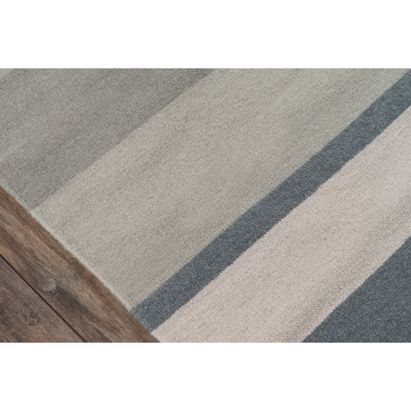 Gray and Beige Flat Woven Wool Striped Rug