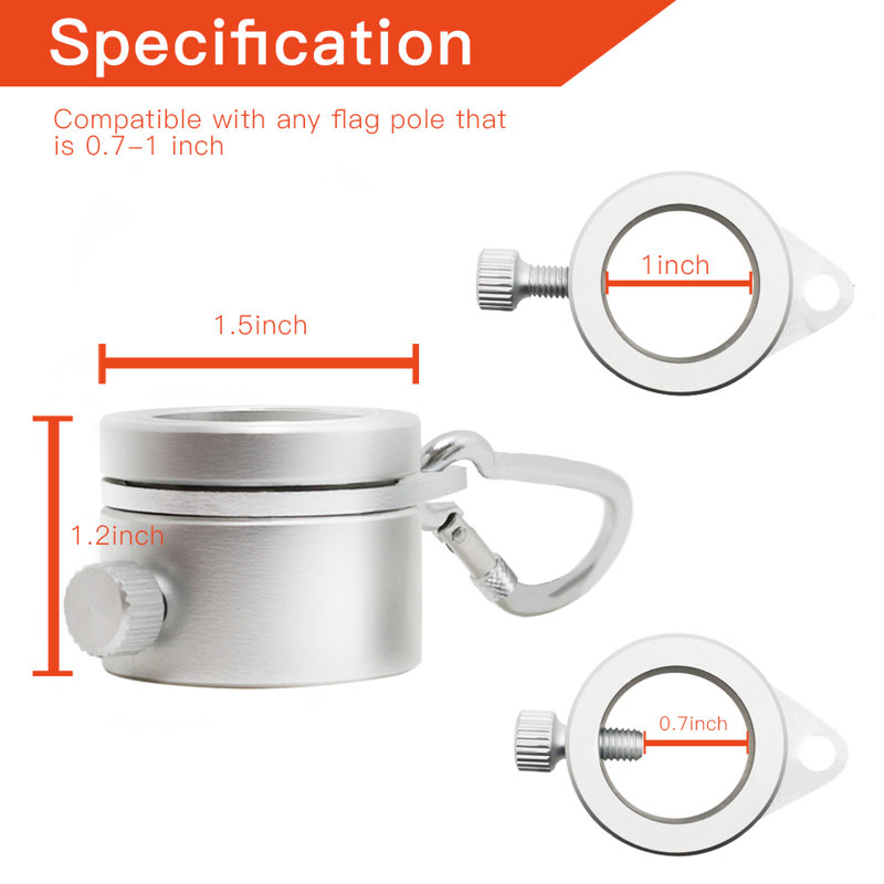 Silver Aluminum 1 Inch Flagpole Mounting Rings with Carabiners