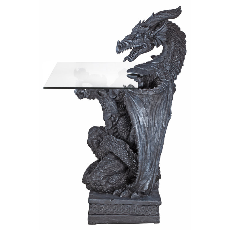 Gray Dragon Sculptural Glass-Top Accent Table