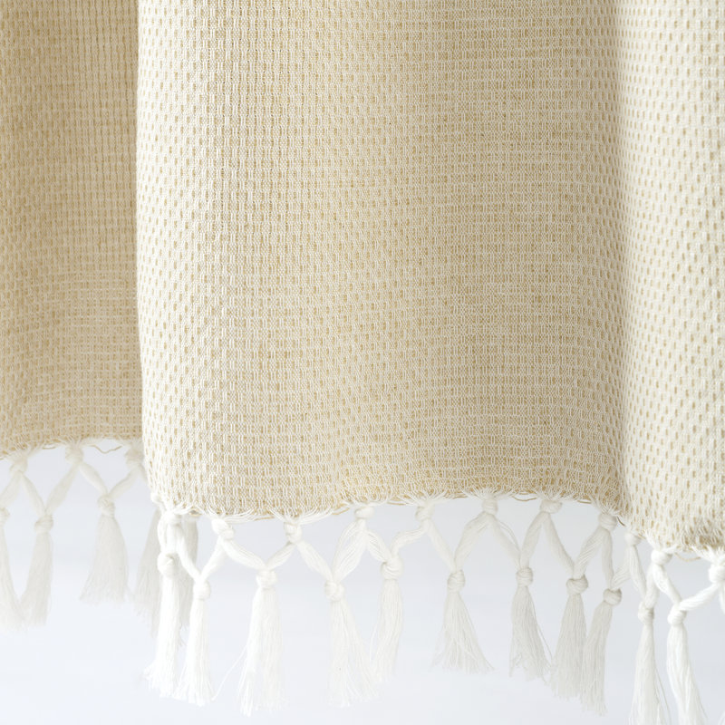 Taupe Cotton Light-Filtering Rod Pocket Panel Curtains with Tassels