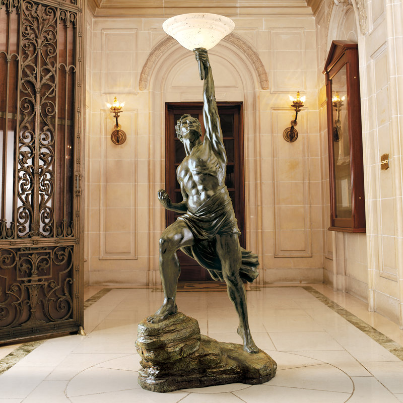 Prometheus 74'' Bronze Sculptural Floor Lamp with Glass Shade